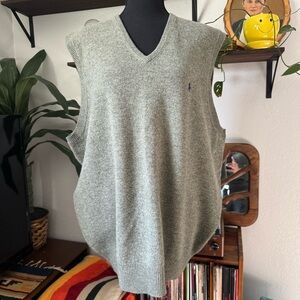 Men's Vintage 90’s Polo Ralph Lauren Grey-Green  100% Wool Sweater Vest